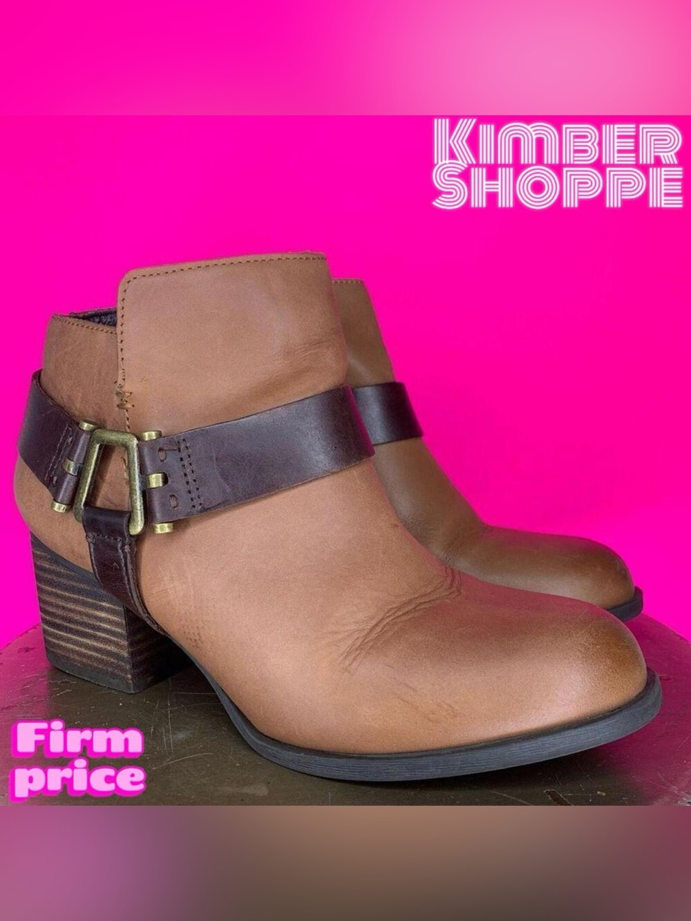 Aldo Arielle Brown Leather Harness Block Heel Ankle Boots US 7 EU 37.5